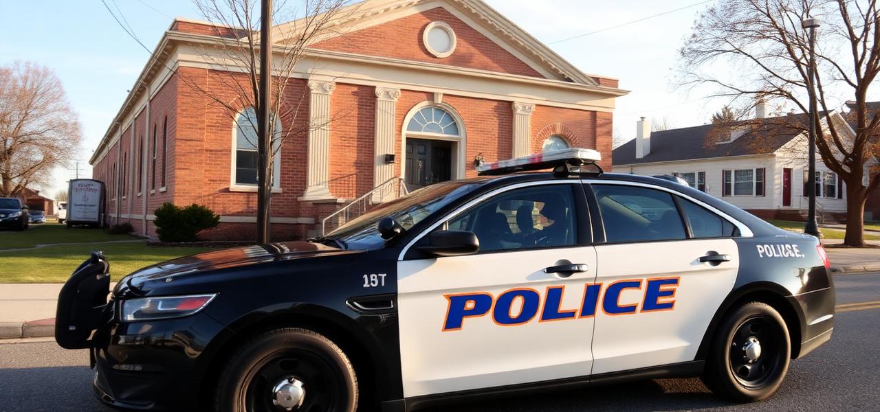 Gilberts Police Department patrol car parked in front of a historic brick building